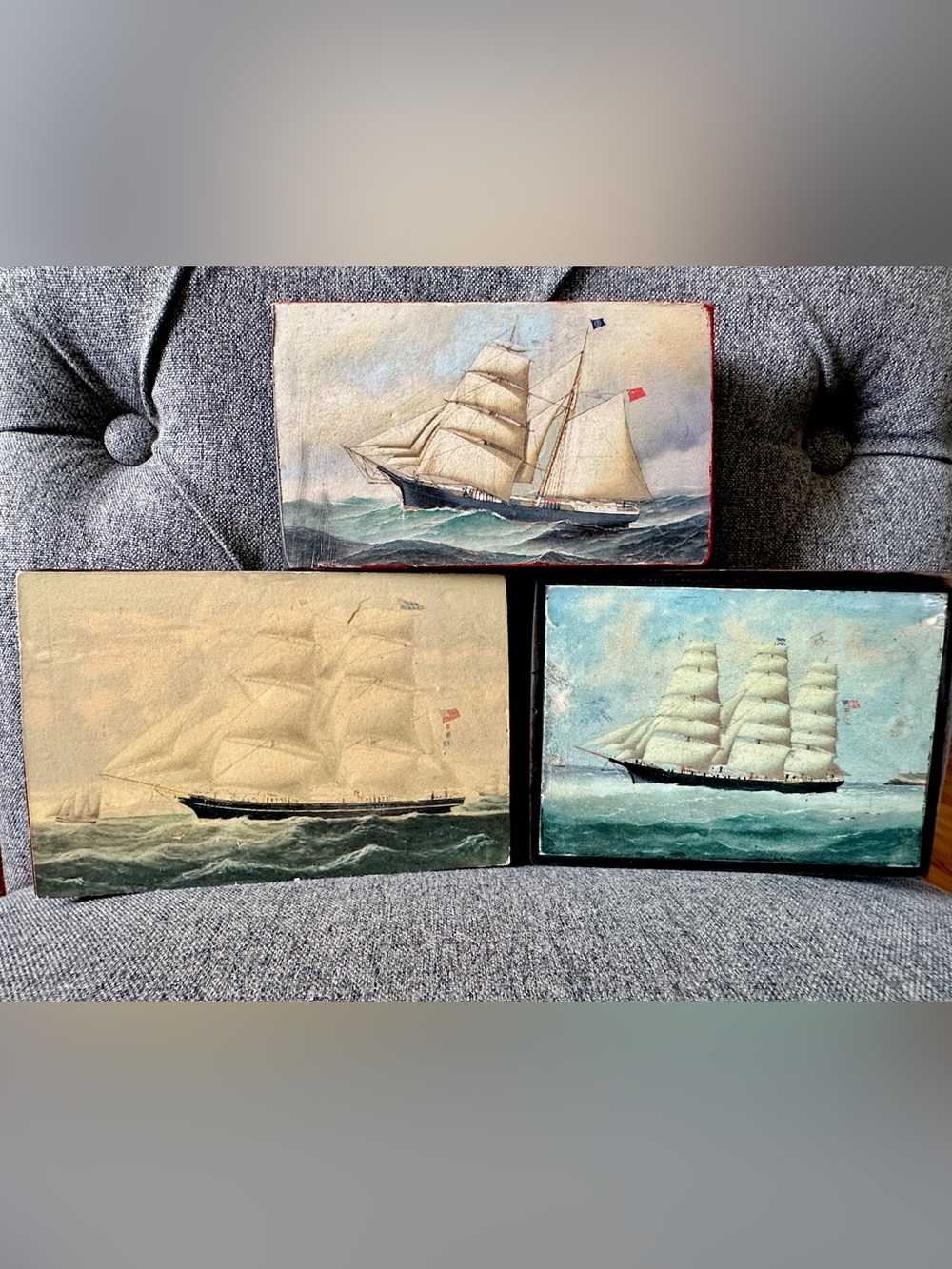 Vintage Sailing Ship Wall Art - Neutral Toned Triptych